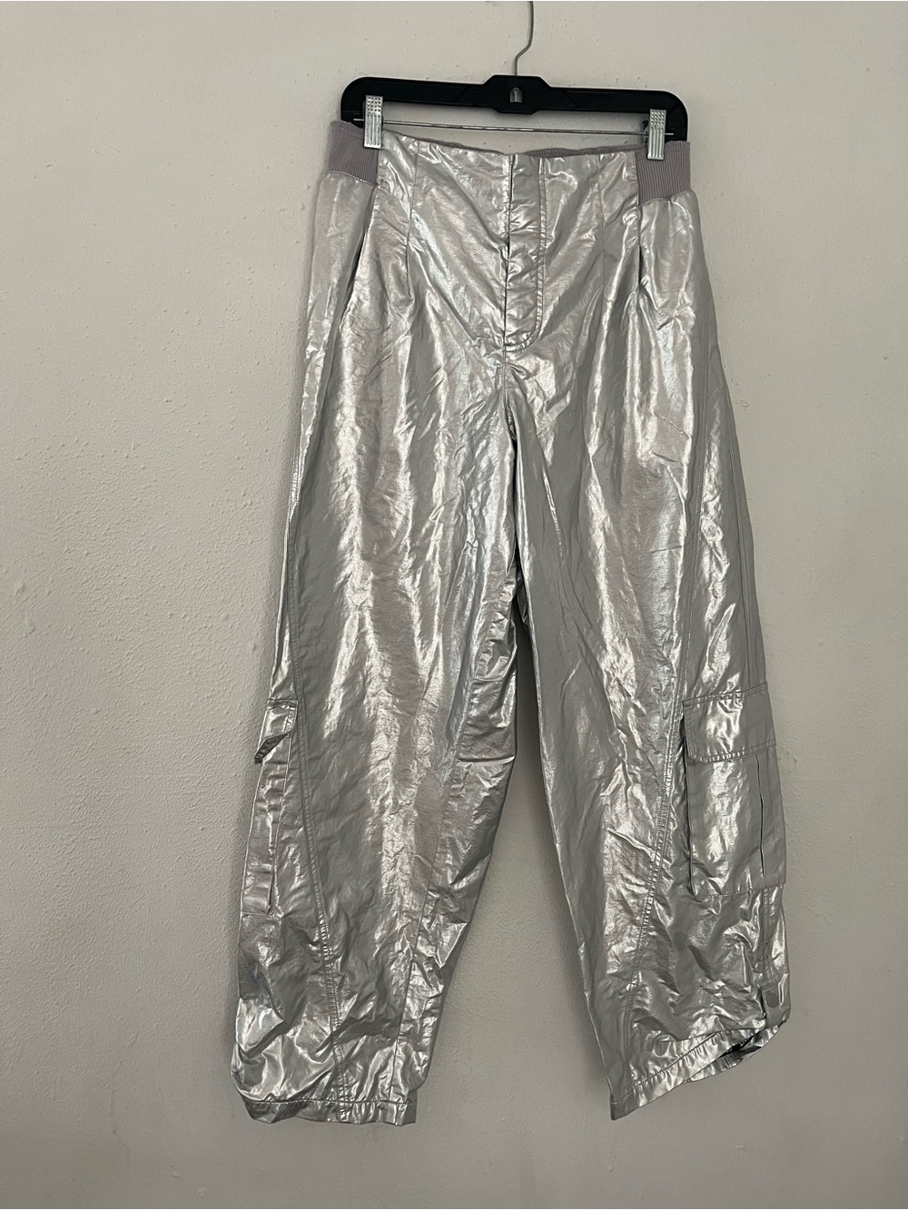 Free People Metallic Silver Cargo Pants